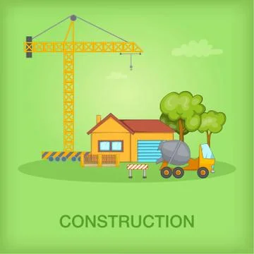 Building process concept cottage, cartoon style Ilustración de archivo