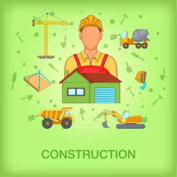 Building process concept worker, cartoon style Ilustración de archivo