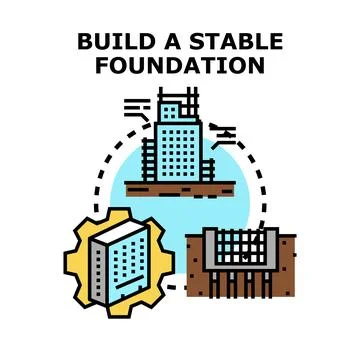 Building process creating stable foundation construction development Ilustración de archivo