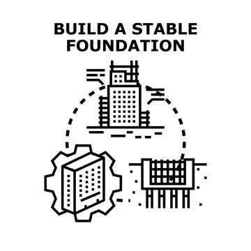 Building process creating stable foundation construction development Stock Illustration