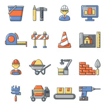 Building process icons set, cartoon style Ilustración de archivo