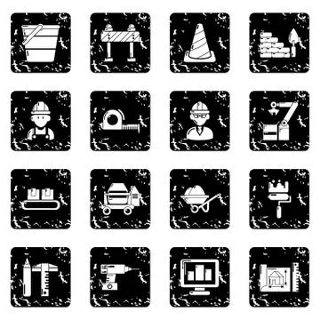 Building process icons set grunge vector Ilustración de archivo