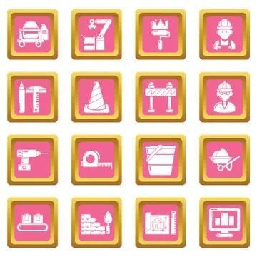 Building process icons set pink square vector Ilustración de archivo