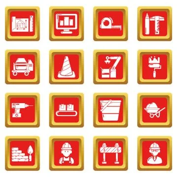 Building process icons set red square vector Ilustración de archivo