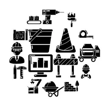 Building process icons set, simple style Ilustración de archivo