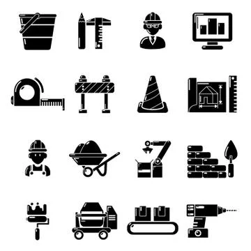 Building process icons set, simple style Ilustración de archivo