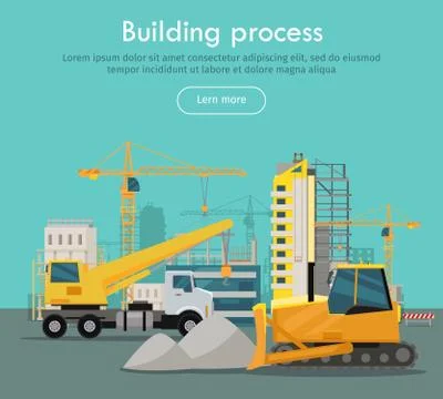 Building Process Web Banner Concept in Flat Style Ilustración de archivo