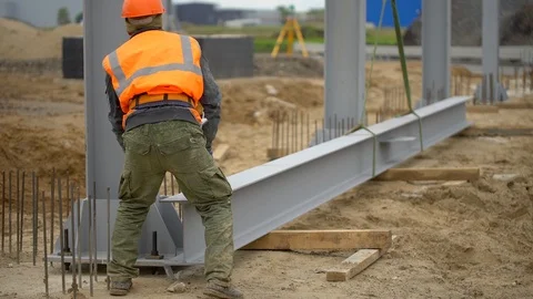 Building process, workers, worker working, industrial, industry, builder Stock Footage 98362734