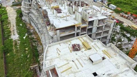 Building project with active workers. Rigorous construction activities taking Stock Footage 340143361