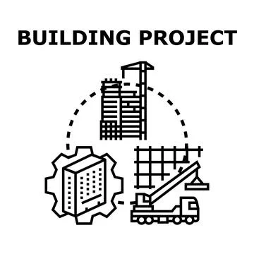 Building project concept developing architecture construction process Illustrazione stock