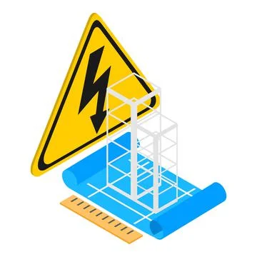 Building project icon isometric vector. Building structure and high voltage sign Ilustración de archivo
