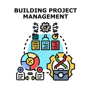 Building project management planning organizing execution icon concept Ilustración de archivo