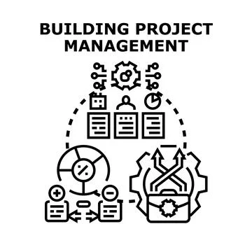 Building project management planning organizing execution icon concept Ilustración de archivo