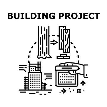 Building project planning and construction process Stock-Illustration