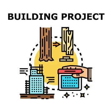 Building project planning and construction process Stock Illustration