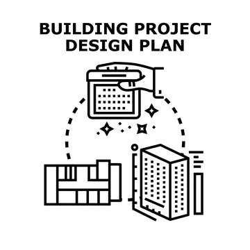Building project planning, design, and construction concept Stock Illustration