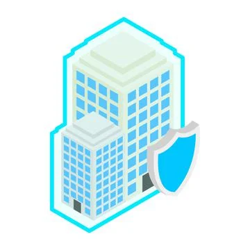 Building protect by shield icon, isometric 3d Ilustración de archivo