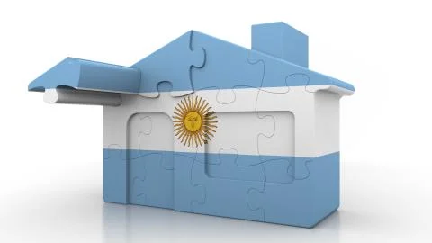 Building puzzle house featuring flag of Argentina. Argentinian emigration Ilustración de archivo