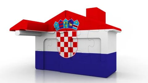 Building puzzle house featuring flag of Croatia. Croatian emigration Ilustración de archivo