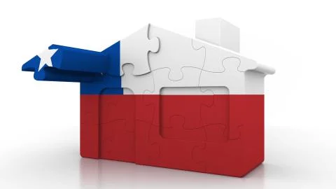 Building puzzle house featuring flag of Chile. Chilean emigration, construction Ilustración de archivo
