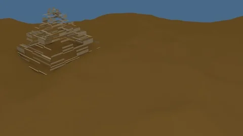Building pyramids in the sandy desert. 3d computer animation of building. Travel Stock-Footage 116722867