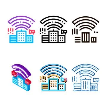 Building with radiowaves range vector thin line icon Stockillustratie