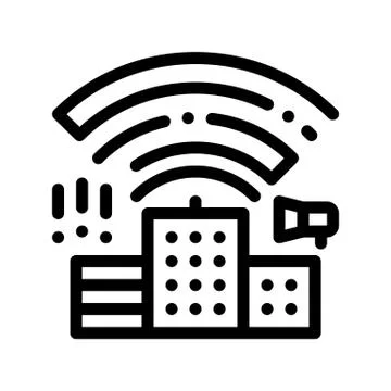 Building With Radiowaves Vector Thin Line Icon Stock Illustration
