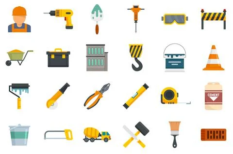 Building reconstruction icons set flat vector isolated Ilustración de archivo