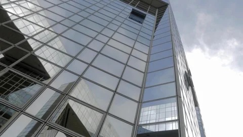 Building reflected on glass skyscraper in Paris, grey skyscraper in Paris, light Stock Footage 110691555