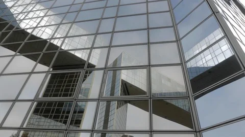 Building reflected on glass skyscraper in Paris, grey skyscraper in Paris, open Video stock 110691657