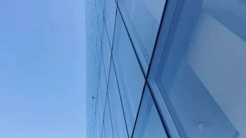 Building reflected on glass skyscraper in Paris, grey skyscraper in Paris, open Stock Footage 205128181