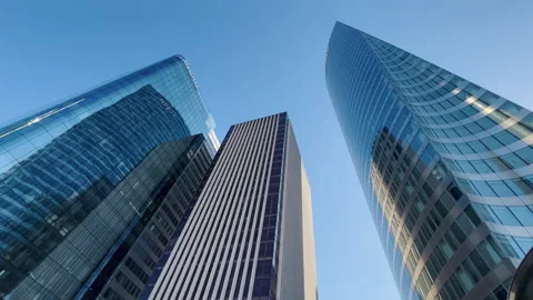 Building reflected on glass skyscraper in Paris, grey skyscraper in Paris, open Stock Footage 205834760