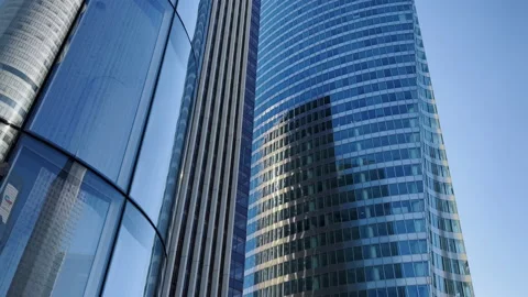 Building reflected on glass skyscraper in Paris, grey skyscraper in Paris, open Stock Footage 207999553