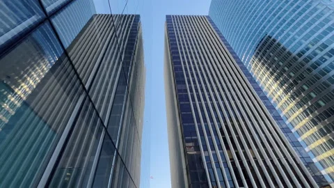 Building reflected on glass skyscraper in Paris, grey skyscraper in Paris, open Stock Footage 208058663