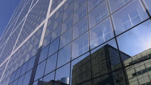 Building reflected on glass skyscraper in Paris, grey skyscraper in Paris, open Stock Footage 236244011