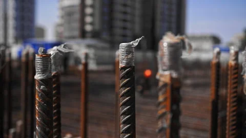 Building reinforcement in the foundation of the house with threads Stock Footage 242030862