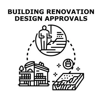 Building renovation design approvals process concept Ilustración de archivo
