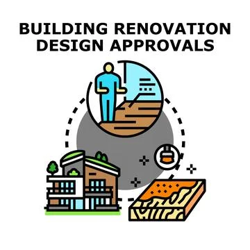 Building renovation design approvals process concept Ilustración de archivo