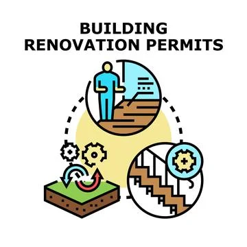 Building renovation permits approving process and construction development Stock Illustration