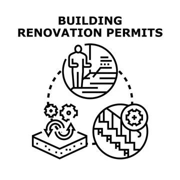 Building renovation permits approving process and construction development Stock Illustration