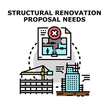Building renovation project requiring structural planning concept Illustrazione stock