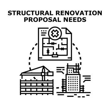 Building renovation project requiring structural planning concept Illustrazione stock