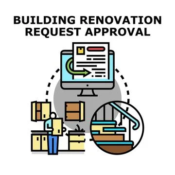 Building renovation request approval process illustration Stock Illustration