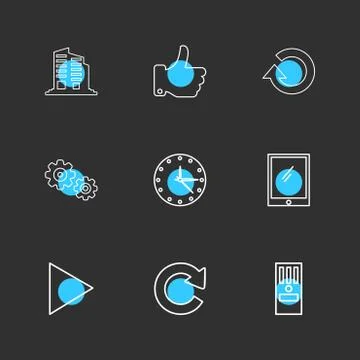 Building ,like, reset ,tablet , cpu , clock , setting , gear , play , reset , Ilustración de archivo