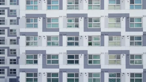 The building of residential complex close-up, urban geometry. Stock Footage 148609631
