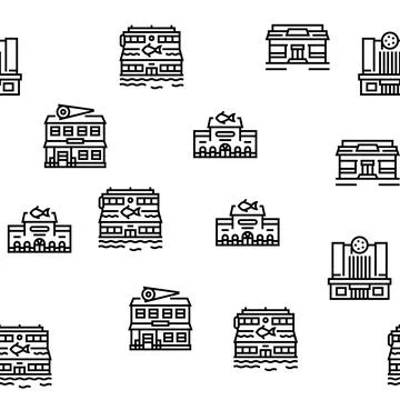 Building Restaurant And Store Vector Seamless Pattern Ilustración de archivo