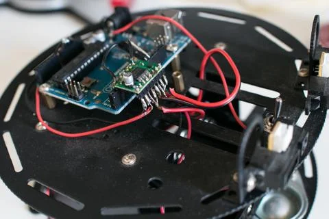 Building robot avoid obstacle for kids. Robotic platform with circle board, s Stock Photos