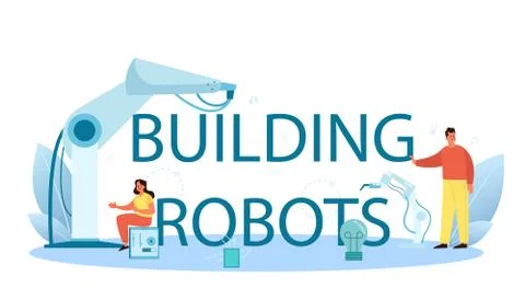 Building robots typographic header. Robotic engineering and constructing 스톡 일러스트
