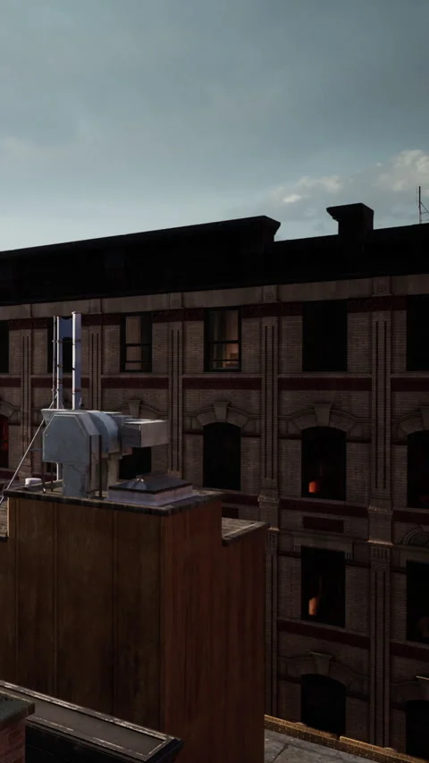 Building with rooftop structure seen from a high angle during daylight hours Stock Footage 338352875