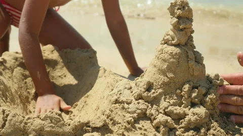 Building sand castle close-up. Stock Footage 55202850